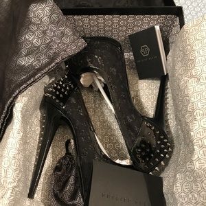 Philipp Plein Open Toe Studded Hi Heels Lory 39 BK